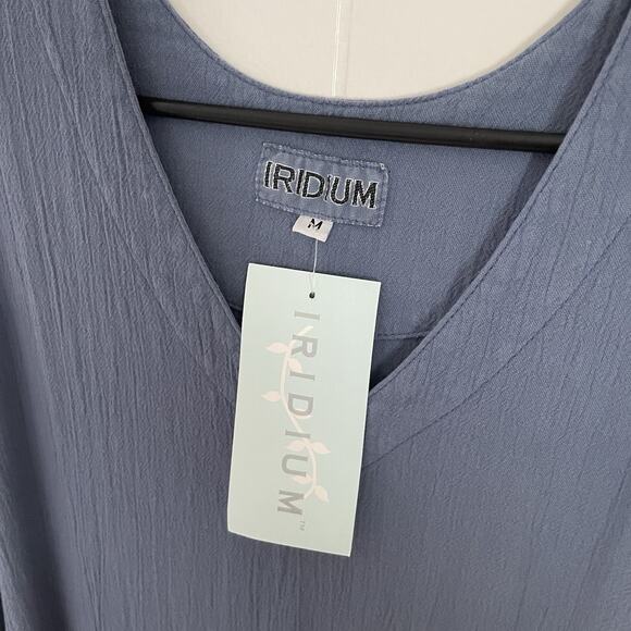 Iridium Minimalist Cotton Midi Tank Dress Gray Blue Crinkle Knit NWT M Lagenlook - Picture 4 of 7